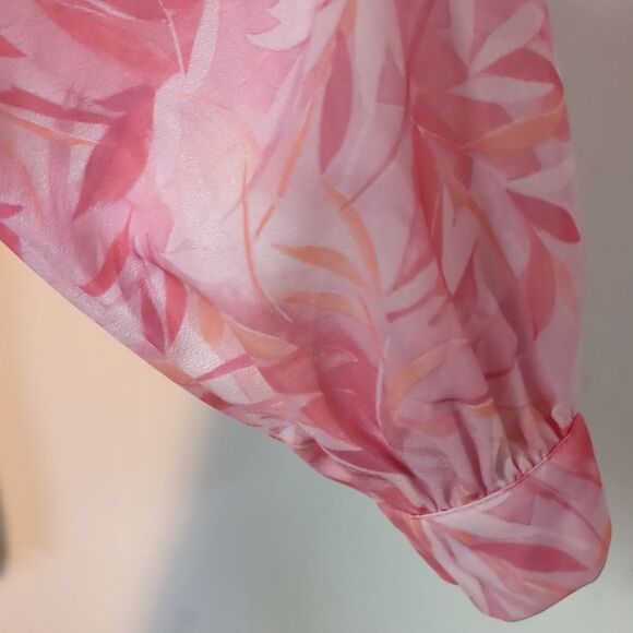 Plus Size Vintage 70s crepe floral high v neck blouson sleeve blouse Size XXL - Picture 6 of 10